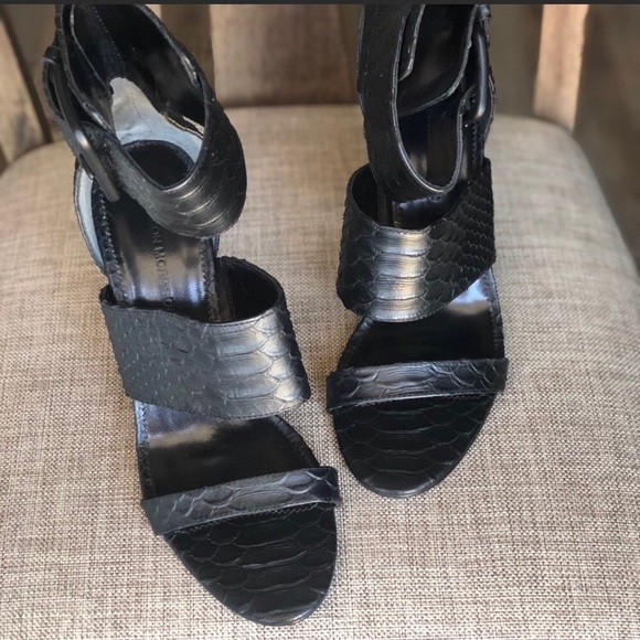 Sigerson Morrison Matte Snake Black Heeled Sandals - Picture 6 of 6